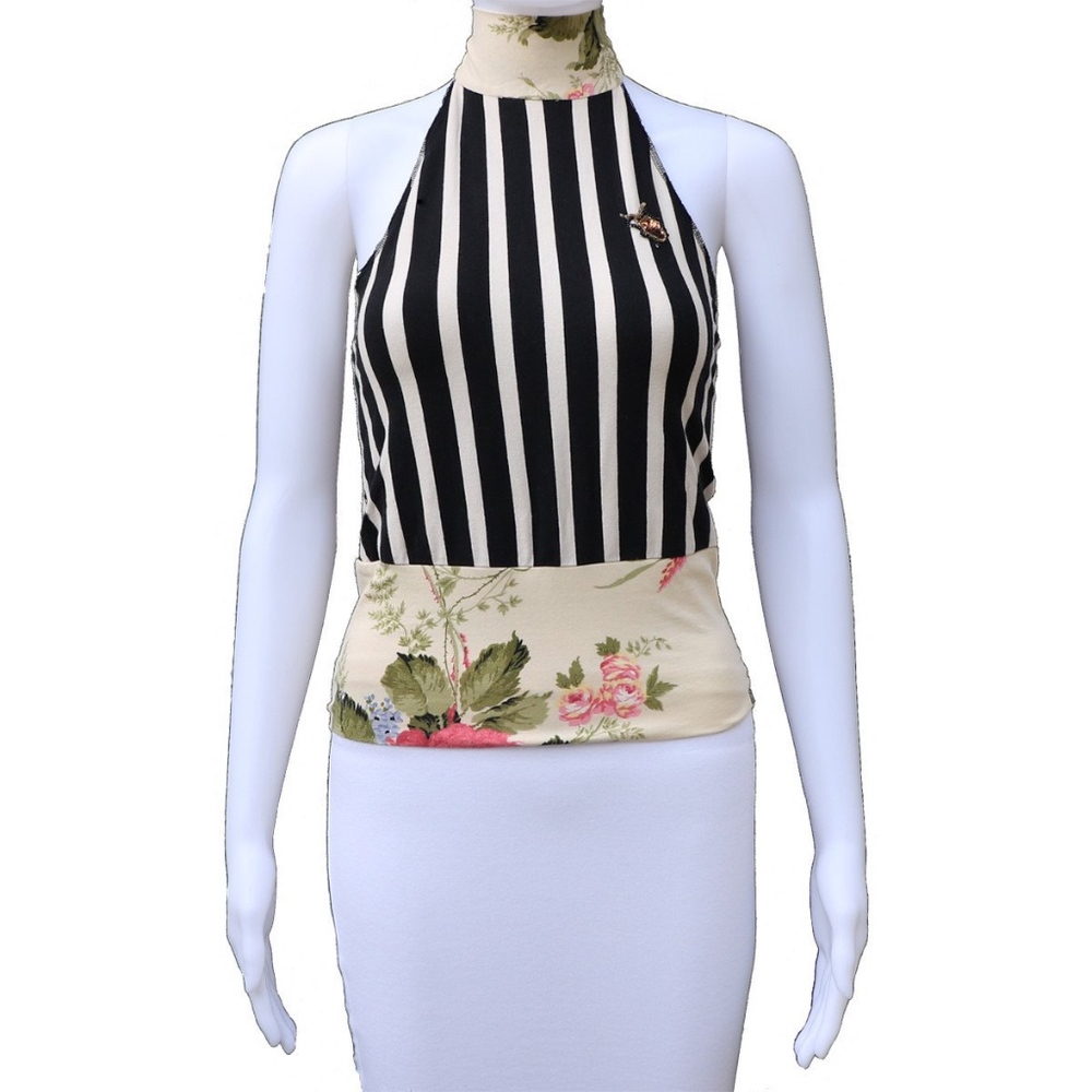 FORNARINA BLACK WHITE STRIPE HALTER